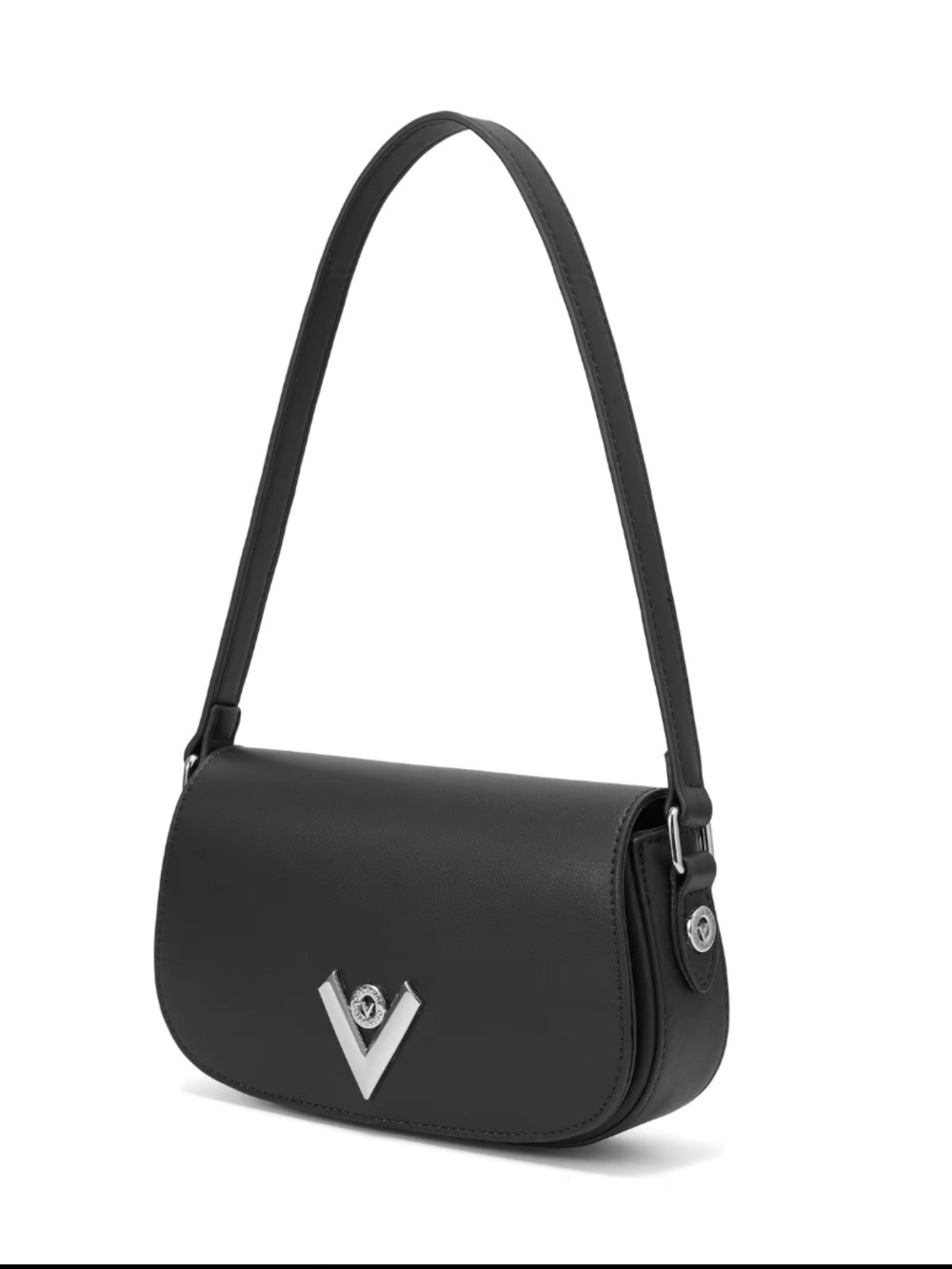 Valentino Orlandi Black Shoulder Bag with Silver V Accent